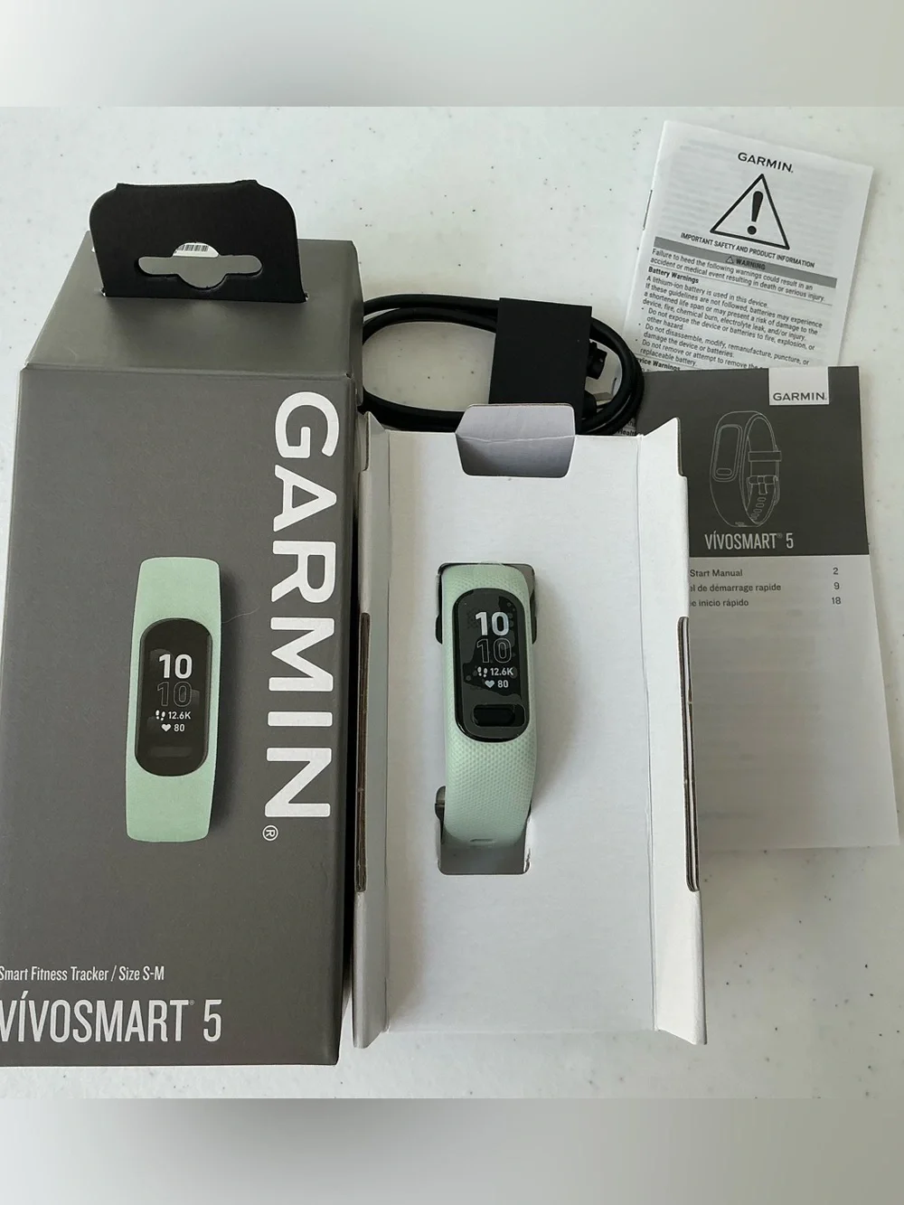 Garmin Vivosmart 5 Smart Fitness Tracker New Open Box Cool Mint Sz S/M